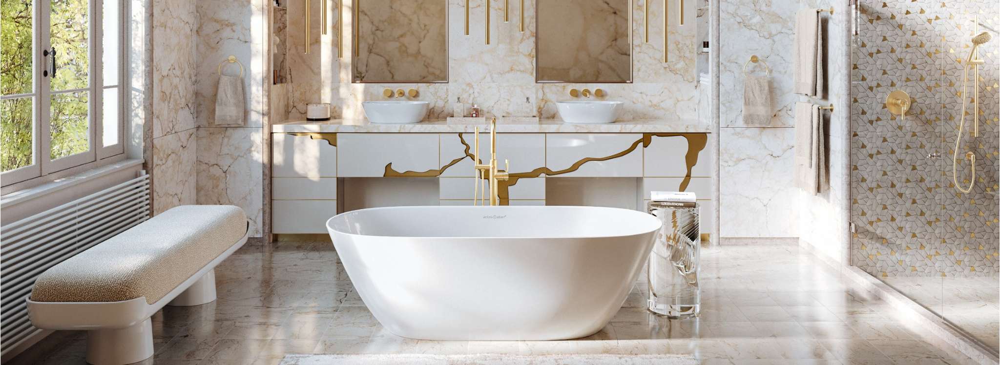Bath - gold marble bathroom