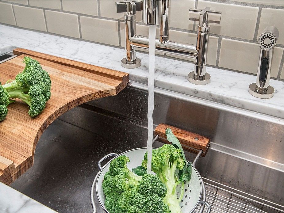 kitchen with broccoli in the sink