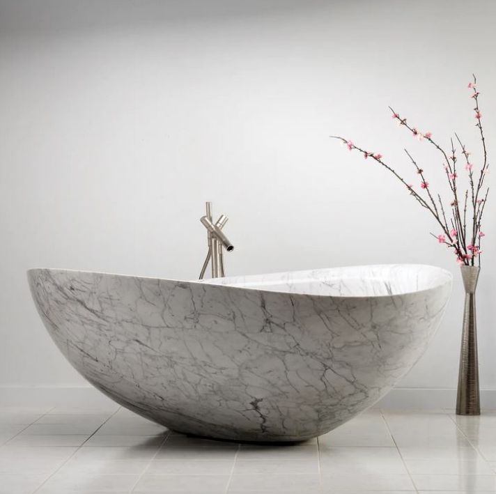 marble tub with pink flowers