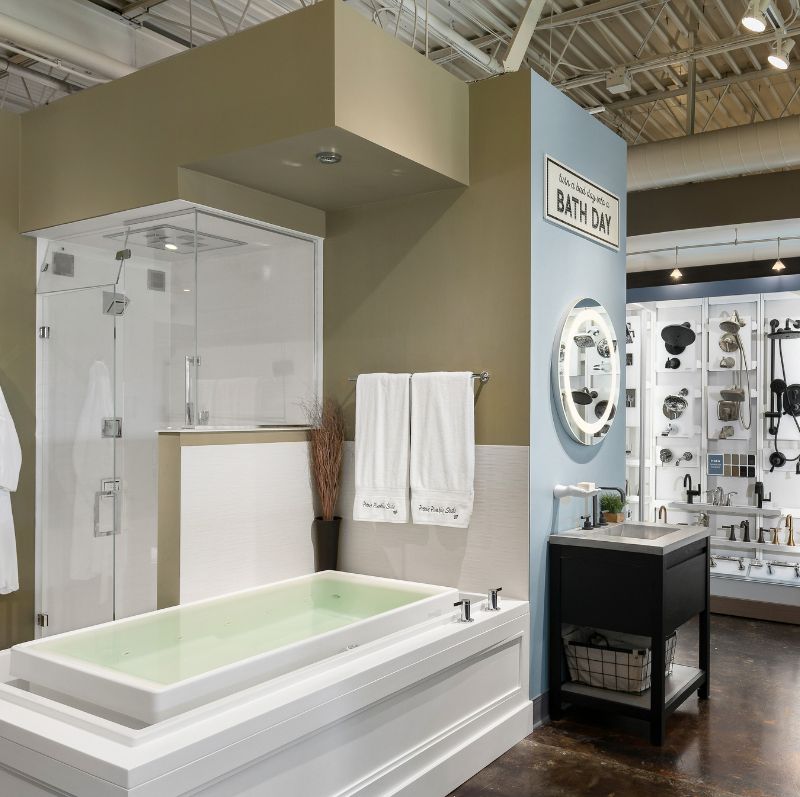 premier plumbling studio bathtub in showroom