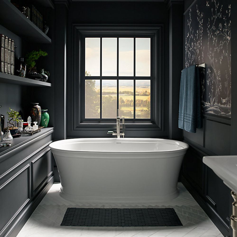 white tub with black walls